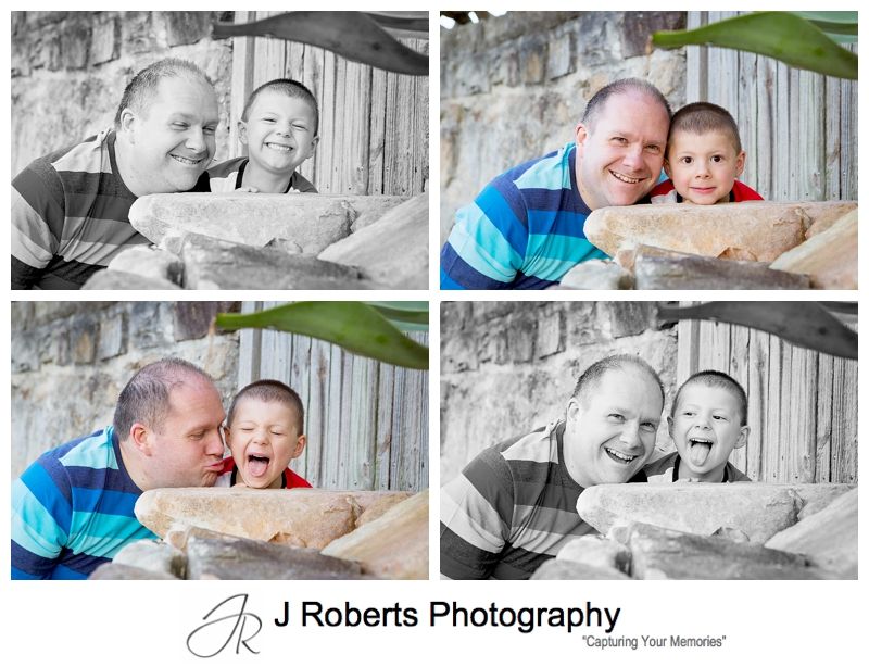 Docu style family portraits with father and son at the beach Chinamans Beach Mosman